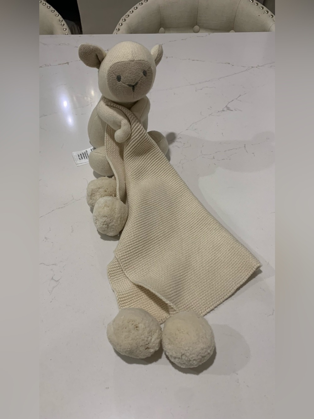 POTTERY BARN KIDS Knitted LAMB Thumbie Baby Lovey Blanket Beige